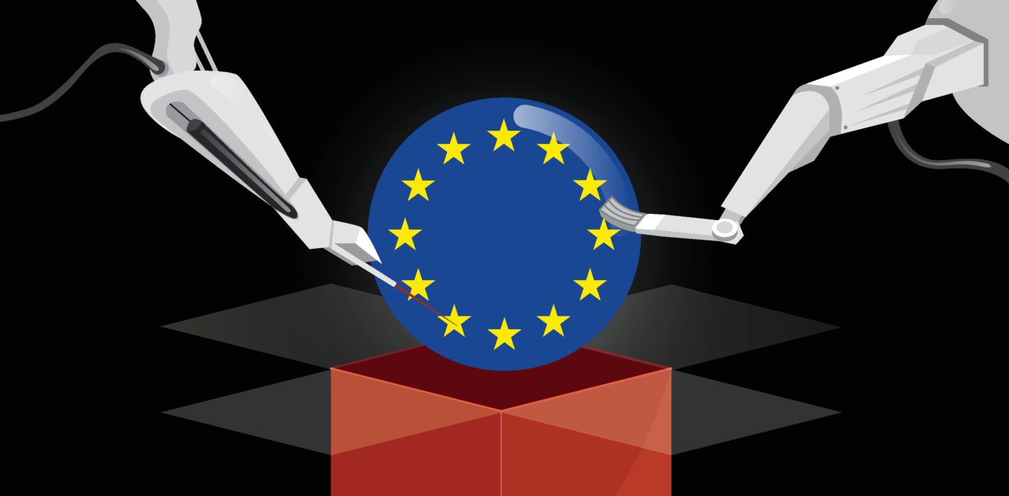 logotipo UE y cámaras inteligencia artificial