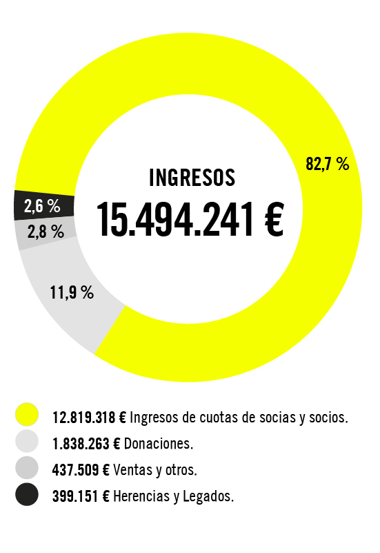 Quesito mostrando los ingresos anuales y la división en partidas. Explicación más abajo en el texto