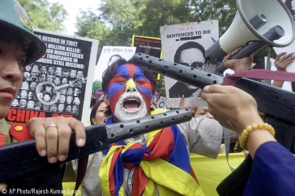 Miembros del Congreso de la Juventud Tibetana durante una manifestación en Nueva Delhi, India