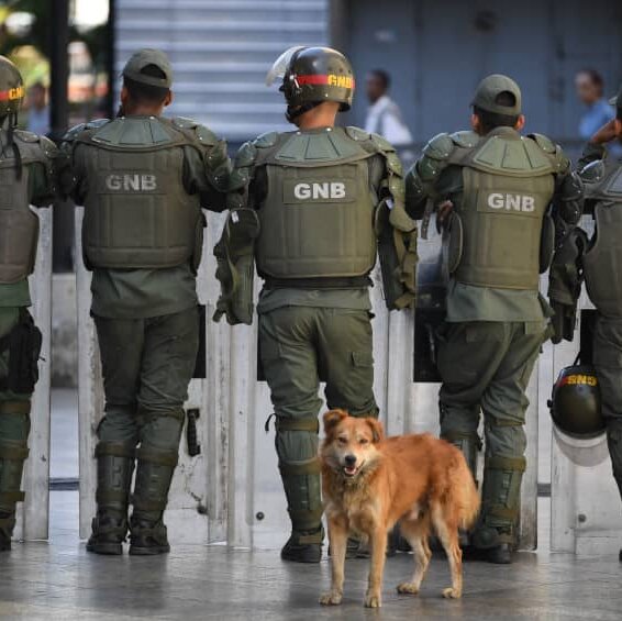 Miembros de la Guardia Nacional Bolivariana de espaldas