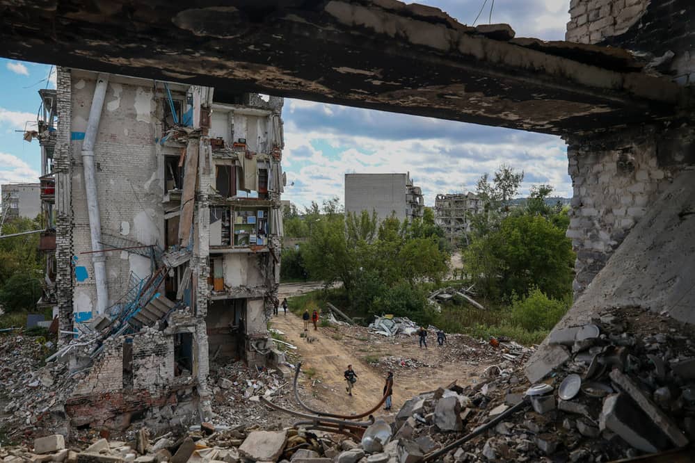 Imagen de la destrucción en la ciudad de Izyum, región de Kharkiv, Ucrania, el 19 de septiembre de 2022. La ciudad fue destruida por los ataques...
