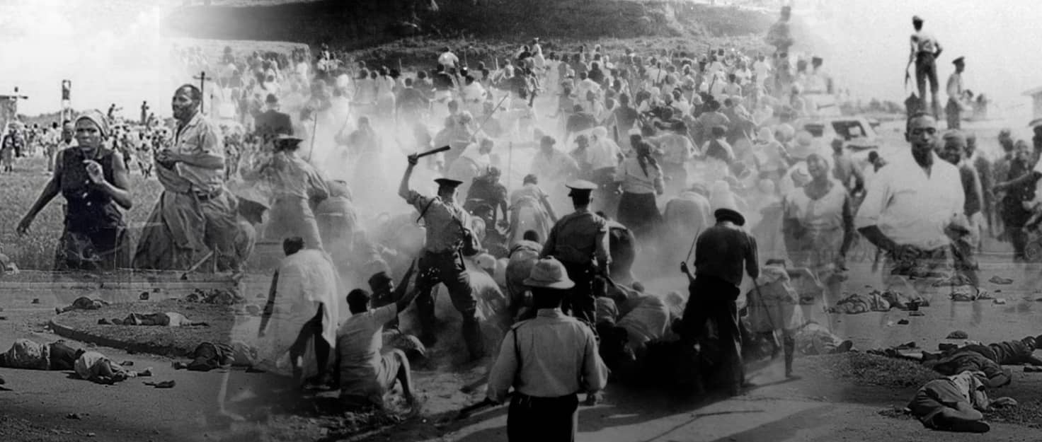 Fotomontaje con fotos históricas de la masacre de Sharpeville
