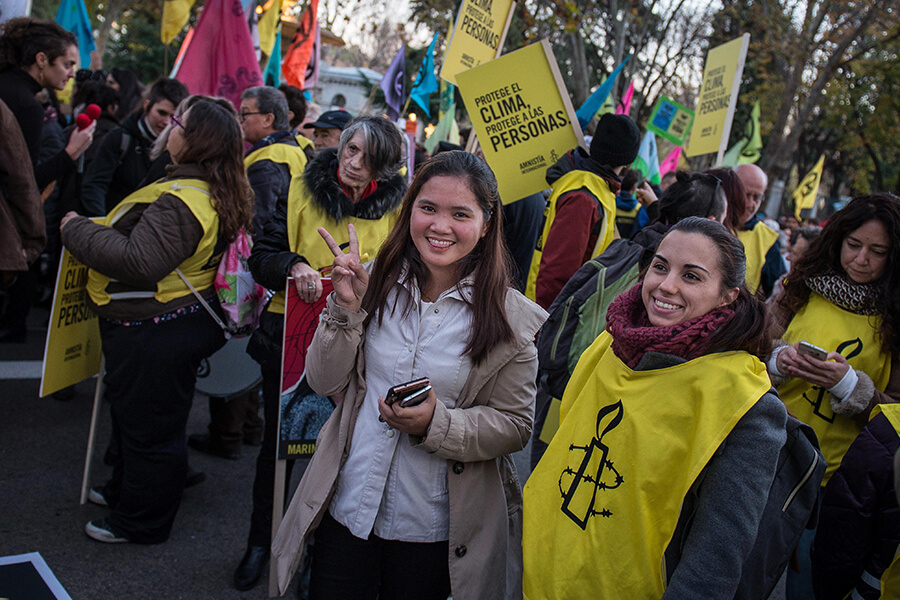 Marinel Sumook participó en la Marcha por el Clima de la mano de Amnistía Internacional, diciembre de 2019