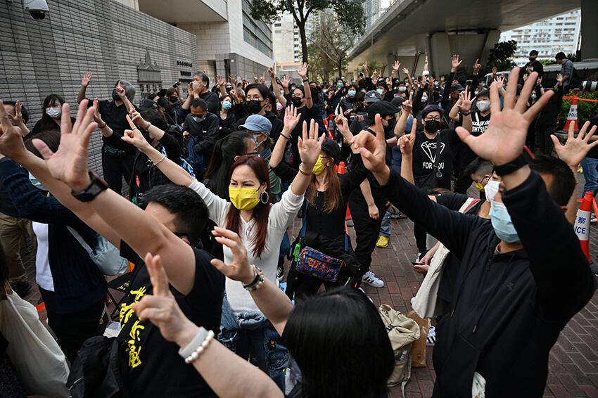 Manifestación a favor de la democracia en Hong Kong, el 1 de marzo de 2021.