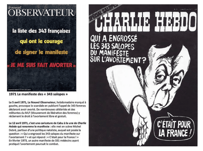 Portada de la revista satírica Charlie Hebdo que hace referencia al manifiesto de las 343 mujeres