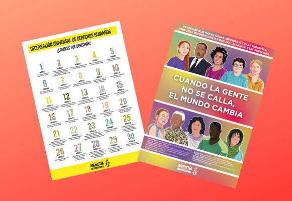 Imagen con la declaración de derechos humanos y el poster