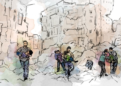 Dibujo que recoge el rescate de civiles